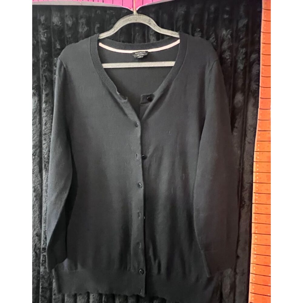 Talbots Women’s Large Black Pima Cotton Button Front Cardigan Sweater